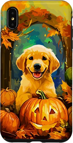 Vista 11 de Cute Golden Retriever Fall Pumpkin Autumn Leaves Halloween Case for iPhone 16