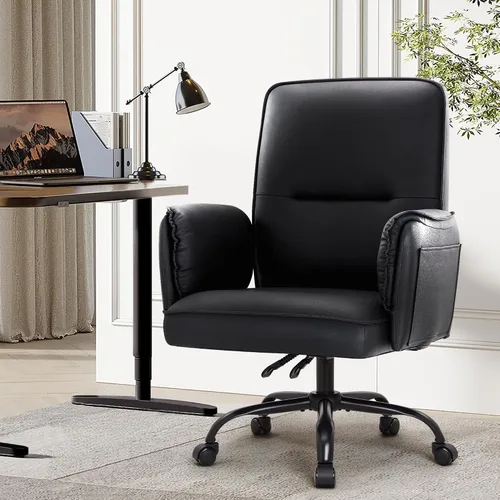 Vista 2 de IWMH Sillas de escritorio de oficina en casa, silla de oficina tapizada de piel sintética con reposabrazos de sofá, silla giratoria de altura