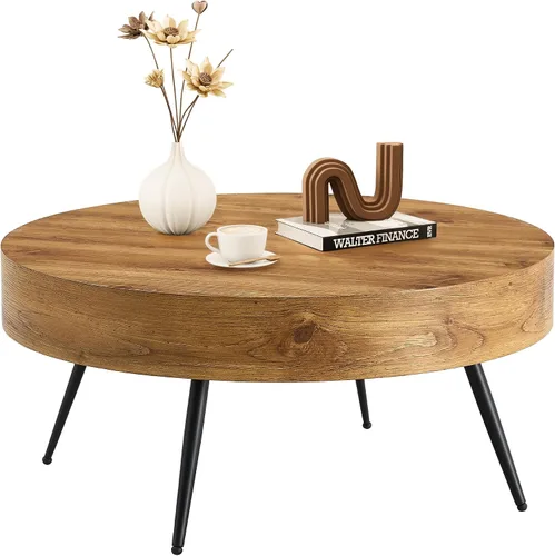 Vista 14 de Mesa de Centro Rectangular de 47.24", Mesa de Centro de Madera con Tablero de 7.8" de Grosor, Patas de Metal, Esquinas Redondeadas para Sala