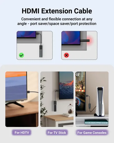 Vista 2 de VCE Cable de extensión HDMI 4K, adaptador macho a hembra, extensor HDMI corto, compatible con 4K @60Hz 3D compatible con Google Chrome Cast, Roku
