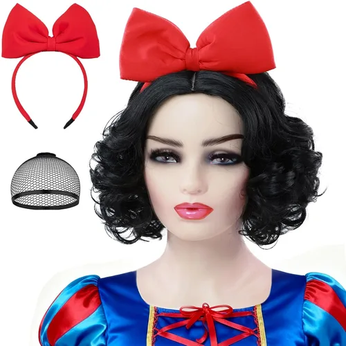 Vista 95 de Peluca de cosplay estilo Bob azul oscuro + horquilla de libélula + collar para fiesta, disfraz de Halloween, peluca de mujer