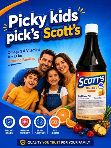 Vista 7 de SCOTT'S EMULSION Aceite de hígado de bacalao líquido para niños, sabor a cereza, apoya el crecimiento, la inmunidad y la salud ósea, rico en omega 3