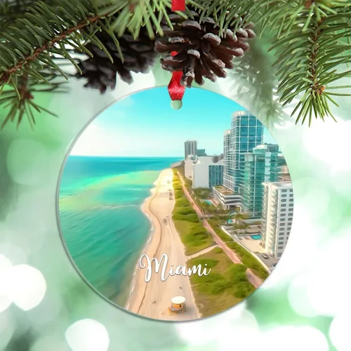 Vista 12 de Florida USA - Adornos de Navidad acrílicos de Miami, paisaje urbano, decoraciones de Navidad para árbol de viaje, recuerdo, adornos de Navidad