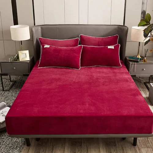 Vista 8 de Sábana bajera suave para invierno, cálidas, antideslizantes, de terciopelo cristalino, para dormitorio, casa de familia, color puro, para cama Azul