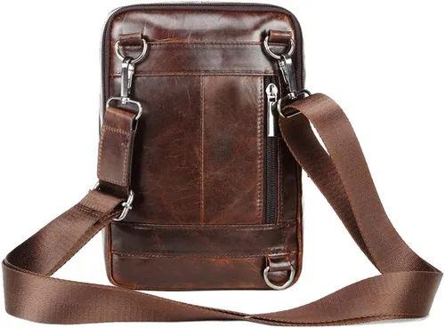 Vista 5 de Hebetag Bolso bandolera de cuero pequeño para hombres y mujeres, para viajes al aire libre, negocios
