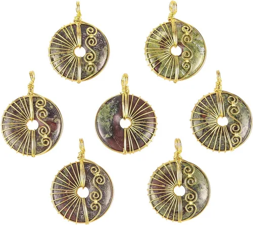 Vista 3 de SUNYIK Lucky Coin - Collar con colgante de piedra de cristal envuelto en alambre para mujeres y hombres, joyería de amuleto de dona de cristal