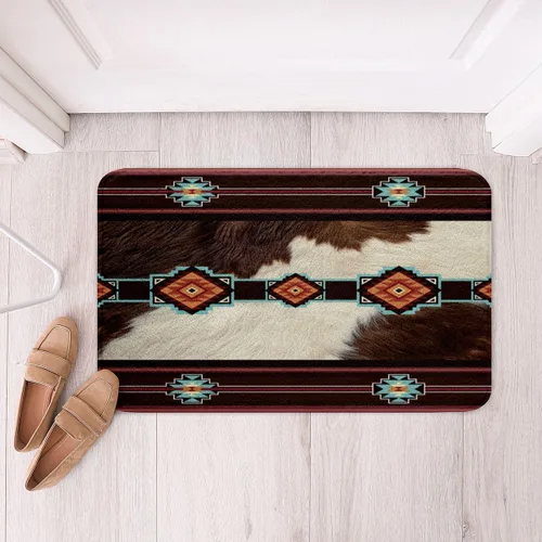 Vista 21 de Feelyou Aztec Bathroom Rugs Aztec Southwestern Printed Bath Mats for Bathroom Bohemian Bath Rugs for Shower Tub Cowboy Cowgirl Bathroom Accossories