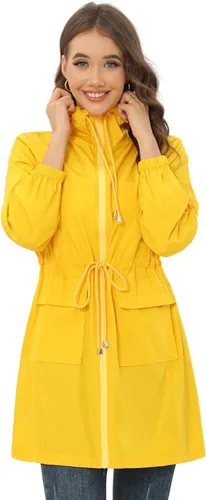 Vista 3 de ETOSELL Chaqueta impermeable para mujer con capucha, para exteriores, larga, plegable, rompevientos ligeros