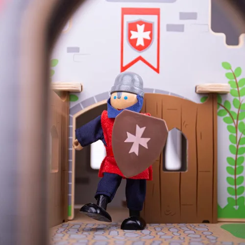 Vista 6 de Bigjigs Toys Wooden Knights Juego de figuras medievales para niños Juego de acción para juegos de rol de castillo Figuras con accesorios