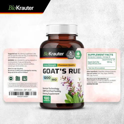 Vista 9 de BIO KRAUTER® Goats Rue for Breastfeeding - Suplemento de lactancia vegano puro - Goat's Rue 100 cápsulas 1200 mg por porción - Suplementos naturales