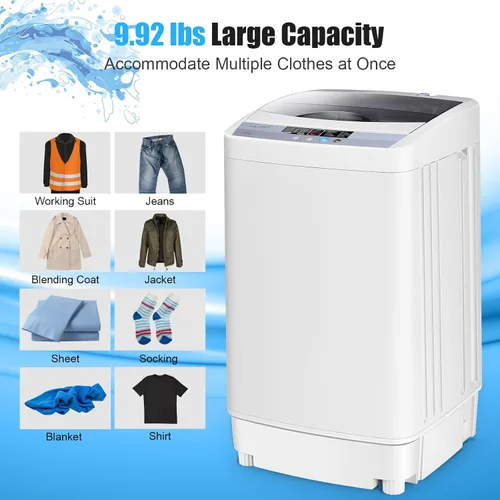 Vista 4 de COSTWAY Lavadora portátil, capacidad de 12 libras, lavadora completamente automática con 10 programas de lavado, pantalla LED, 8 niveles de agua