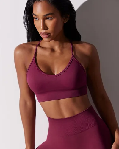 Vista 2 de RUNNING GIRL Sujetadores deportivos para mujer, sexy, espalda cruzada, sin costuras, acolchado, brasier deportivo con soporte medio con almohadillas