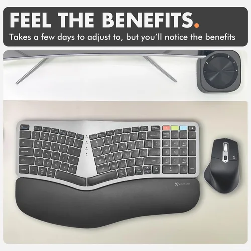 Vista 9 de X9 Combo ergonómico de teclado y mouse inalámbricos: teclado Ergo Split con reposamuñecas y mouse, 2.4G y Bluetooth, teclado ergonómico y mouse