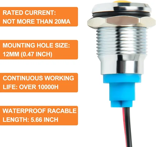 Vista 6 de GASHER Luz indicadora de ahorro de energía LED colorida de 5PCS 12V 20mA Colorido
