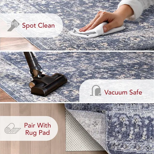 Vista 2 de nuLOOM Alfombra vintage Florid Emma, 4 x 6, azul