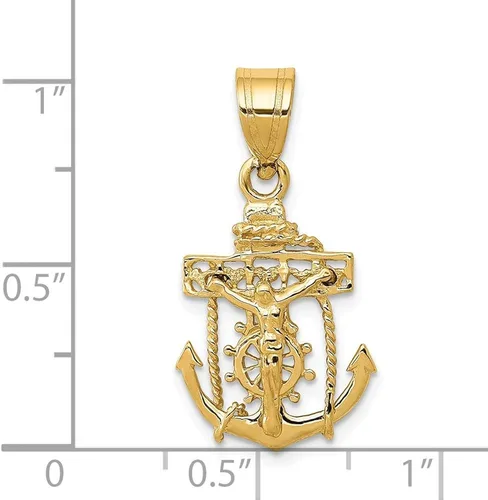 Vista 3 de Colgante de oro amarillo macizo de 14 quilates con forma de cruz para marineros 1.024in x 0.551in