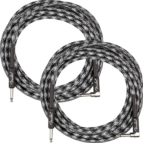 Vista 20 de Fender Cable de instrumentos de lujo de 10 pies, ángulo recto, tweed negro, paquete de 2