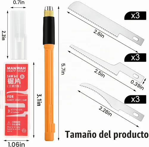 Vista 2 de Honoson Mini herramientas de sierra de mano, kit de hojas de sierra para pasatiempos con 9 pequeñas hojas de sierra de afeitar para miniaturas