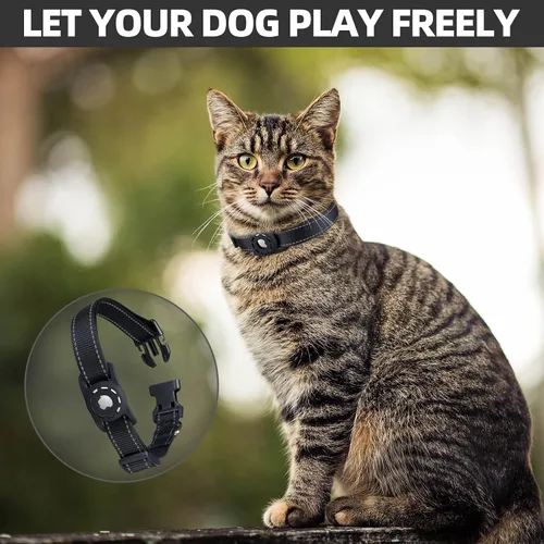 Vista 2 de Collar para perro, compatible con AirTag, collar de nailon para cachorros con soporte de silicona para perros pequeños, negro, XS: cuello de 8 a 12