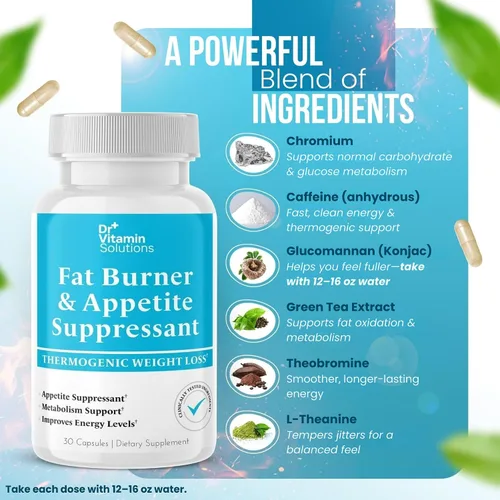 Vista 3 de Quemador de grasa para mujeres y hombres – Supresor del apetito para bajar de peso – Pastillas con potenciador de metabolismo suplemento termogénico