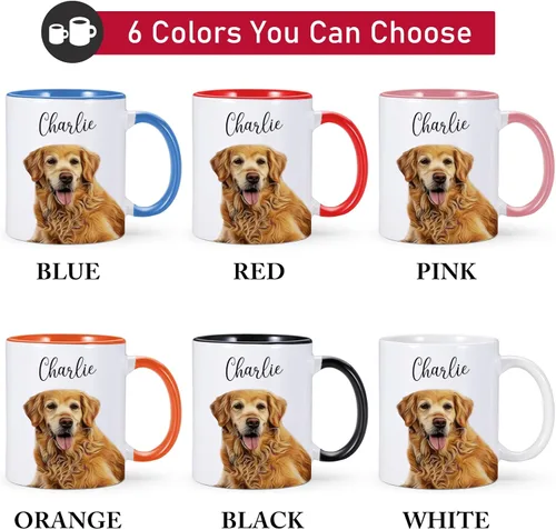 Vista 6 de Taza de café de cerámica personalizada de 11 onzas para perros, papá y amantes, incluye foto de mascota y nombre