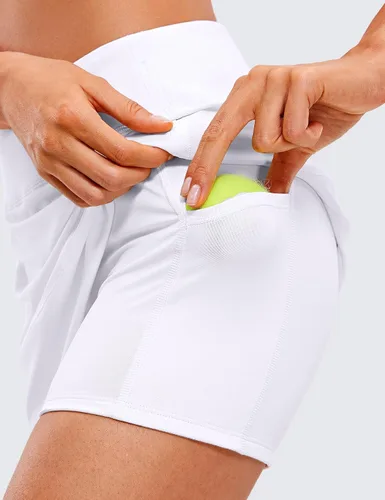 Vista 3 de CRZ YOGA Faldas de tenis de cintura alta para mujer con 3 bolsillos, línea A, ligeras, bonitas, atléticas, casuales, faldas pantalón