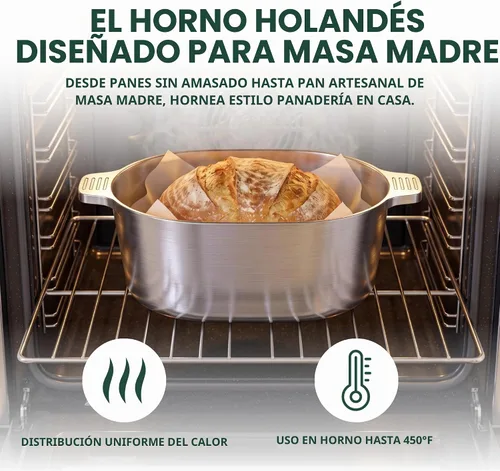 Vista 3 de MAGNAWARE Horno holandés ovalado de aluminio fundido con tapa, sartén resistente de 5 cuartos de galón con estante y cubierta de silicona con asas
