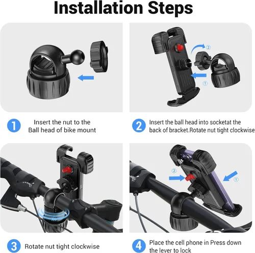 Vista 6 de Soporte para teléfono celular de bicicleta, ajustable en 360 grados, montaje rápido, soporte para manillar de bicicleta para iPhone 16, 15, 14 Pro
