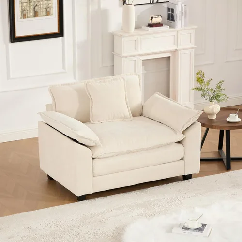 Vista 216 de Sofá seccional modular beige de 117.3", sofás seccionales grandes de 3 plazas para sala de estar, sofá nube oversized de tela chenille con otomana