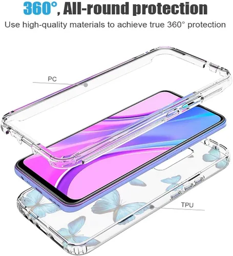 Vista 3 de Funda para Redmi 9 Prime/para Poco M2/para Poco M2 Reloaded M2004J19PI con protector de pantalla de vidrio templado, 360 cuerpo completo a prueba