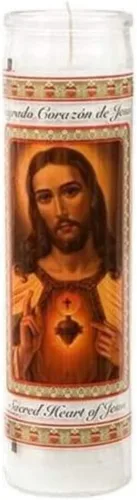Vista 2 de Vela religiosa del Sagrado Corazón de Jesús, color blanco, paquete de 12 (1 caja)