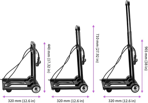 Vista 2 de JEUIHAU Camión de mano plegable, capacidad de 55 libras, 2 ruedas, carrito de utilidad de construcción sólida resistente, carrito de equipaje