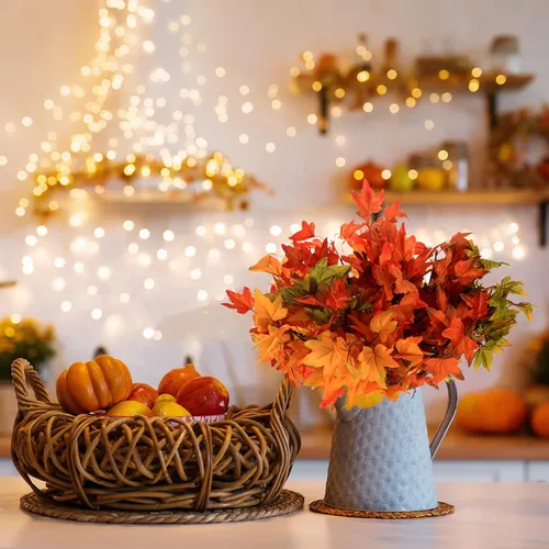Vista 3 de SATINIOR 16 piezas de hojas de arce artificiales de otoño, ramas, decoraciones de Acción de Gracias para el hogar, hojas de otoño, tallos de arce