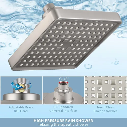 Vista 5 de Cabezal de ducha de lluvia de alta presión con filtro – Filtro cuadrado de 6 pulgadas para eliminar el cloro y sustancias nocivas, mejorar