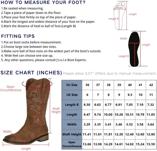 Vista 6 de J's.o.l.e Botas vaqueras de punta cuadrada occidental para mujer, a media pantorrilla