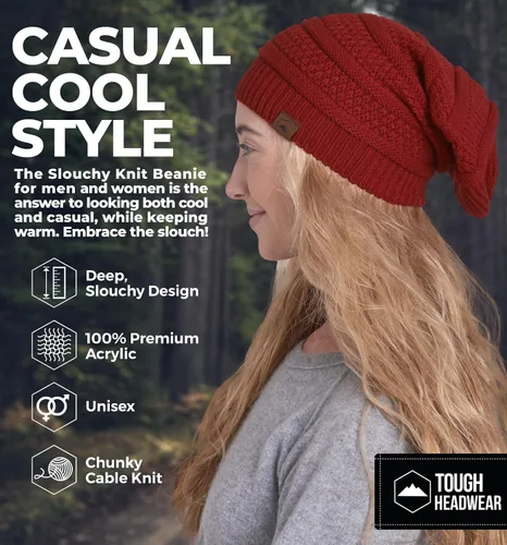 Vista 50 de Slouchy Cable tejido Gorro de lana por Tough Headwear – Gorro de lana de gran tamaño Sombreros Gorros Graves Sombreros Para Hombres y Mujeres