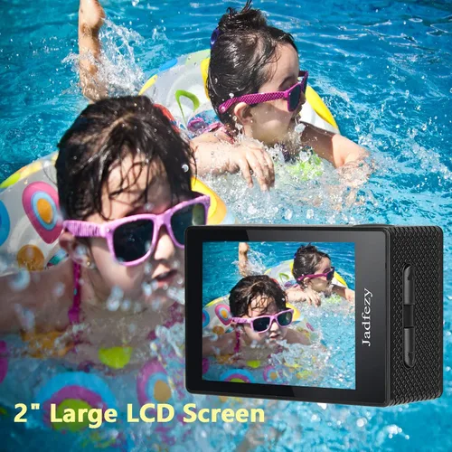 Vista 5 de Cámara de acción FHD 1080P 12MP, 98FT/30M Cámara impermeable subacuática con 2 baterías, cámara deportiva gran angular con kit de accesorios