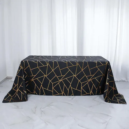 Vista 35 de Efavormart - Mantel redondo de poliéster de 120 pulgadas con patrón geométrico dorado Morado