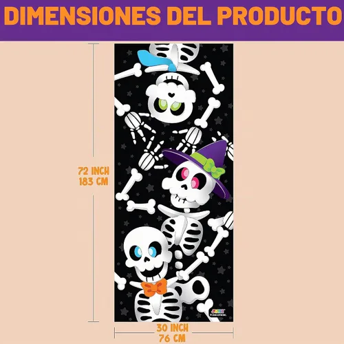 Vista 2 de JOYIN Cubierta de puerta de 30 x 72 pulgadas, decoración de Halloween de esqueleto, decoración del hogar, calcomanías de casa encantada, suministros