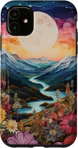 Vista 8 de Boho Chic Floral Moon Mountain Landscape Cute Pastel Design Case for iPhone 17