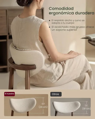 Vista 6 de VASAGLE Juego de 2 sillas de comedor de madera, sillas de cocina tapizadas con patas de madera maciza, respaldo curvado ergonómico, mango integrado
