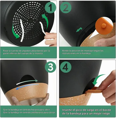 Vista 4 de Macetas de riego automático con orificio de drenaje, macetas para plantas de flores para interiores y exteriores, macetas de plástico negro