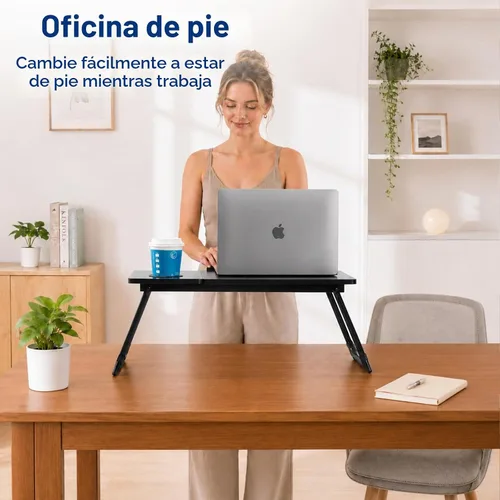 Vista 3 de Mesa para Laptop para Cama y Sofá, Mesa de Cama Plegable Ajustable con Portavasos, Bandeja para Servir Desayuno, Soporte de Mesa Portátil