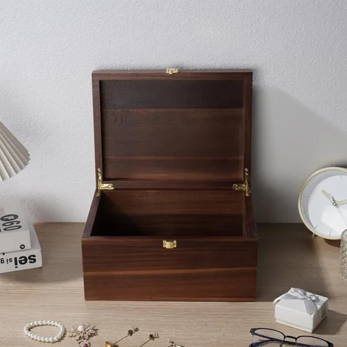 Vista 5 de Caja de almacenamiento grande de madera – Caja de madera con tapa para decoración del hogar, ideal para recuerdos, baratijas, joyas y fotos, 12.5 x