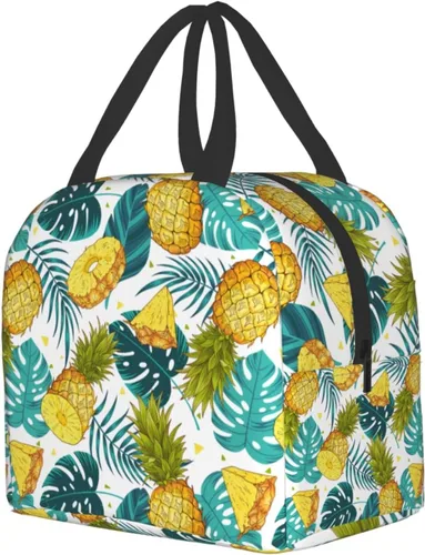 Vista 2 de Bolsa de almuerzo aislada Hmklpi con piñas, bolsillo frontal, reutilizable, con cierre de cremallera para hombres y mujeres