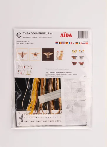 Vista 3 de Thea Gouverneur - Kit de punto de cruz contado - Abejorro - 2 - Aida Black - 14 unidades - Kit de bordado para adultos - Hilos de bordado DMC