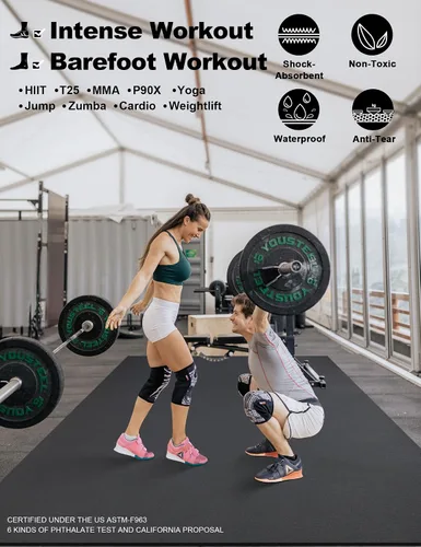 Vista 6 de Tapete de ejercicio grande de 8 x 5 pies 12 x 6 pies para gimnasio en casa, tapete de ejercicio resistente para suelo de gimnasio, esterilla