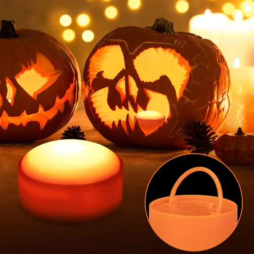 Vista 2 de Litake Luz de calabaza sin llama, funciona con pilas Paquete de 4