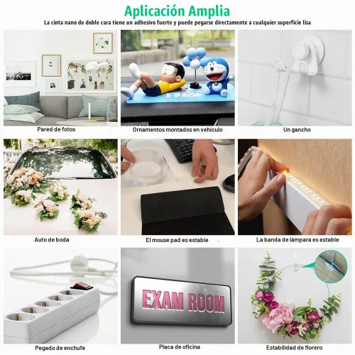 Vista 5 de Cinta de doble cara resistente, nanocinta extraíble de 16.5 pies, cinta adhesiva transparente para póster, sin residuos, cinta multiusos para colgar