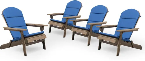 Vista 2 de Christopher Knight Home Amenda - Sillas Adirondack plegables de madera de acacia para exteriores con cojines (juego de 2), gris, gris + caqui